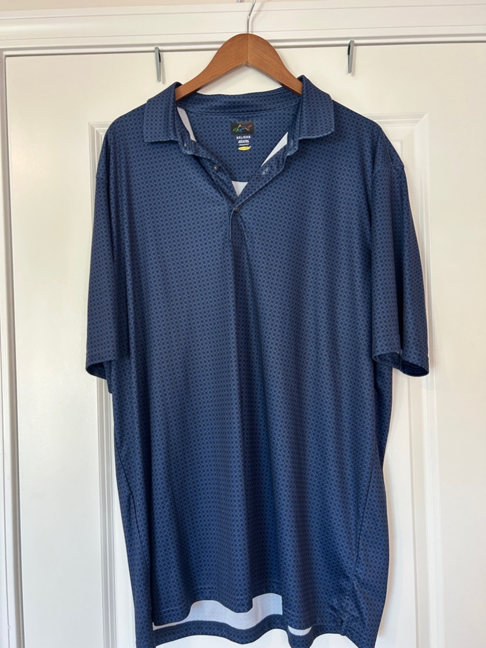 Greg Norman Collection Men’s Navy Geometric Performance Golf Polo – XXL